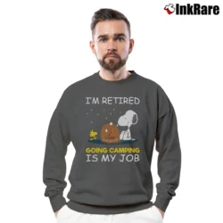 Men’s Snoopy I'm Retired Going Camping Is My Job Crewneck Sweatshirt in charcoal | Cozy Fabric, Clean Style