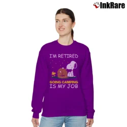Women’s Snoopy I'm Retired Going Camping Is My Job Relaxed Sweatshirt in purple | Soft, Laid-Back Vibe