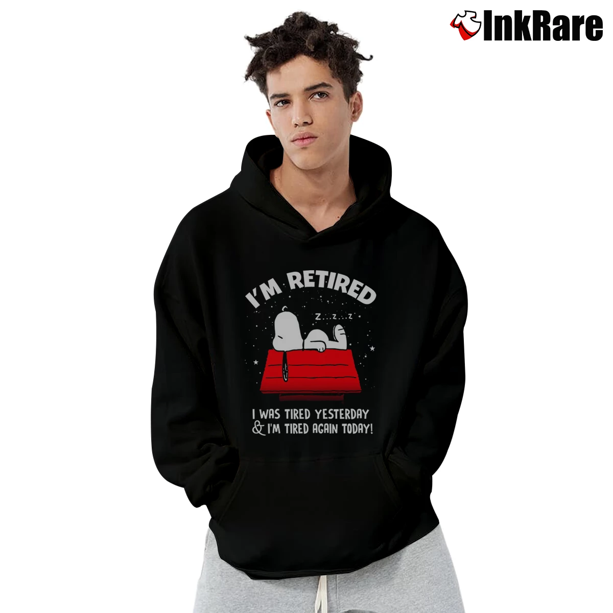 Men’s Snoopy I'm Retired I Was Tired Yesterday I'm Tired Again To Day Pullover Hoodie in black | Cozy, Durable, Modern Fit
