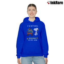 Women’s Snoopy I'm Retired Reading Is My Job Cozy Hoodie in royal blue | Warm, Structured, Stylish