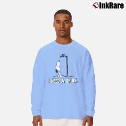 Men’s Snoopy I Need A Drink Long-Sleeve Shirt in light blue | Sleek, Lightweight, Year-Round Wear