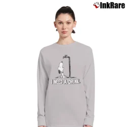 Women’s Snoopy I Need A Drink Long-Sleeve Top in sport grey | Sleek, Versatile, All-Season