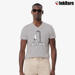 Men’s Snoopy I Need A Drink V-Neck Tee in sport grey | Sharp, Breathable, Everyday Staple