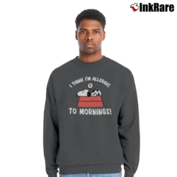 Men’s Snoopy I Think I'm Allergic To Mornings Crewneck Sweatshirt in charcoal | Cozy Fabric, Clean Style