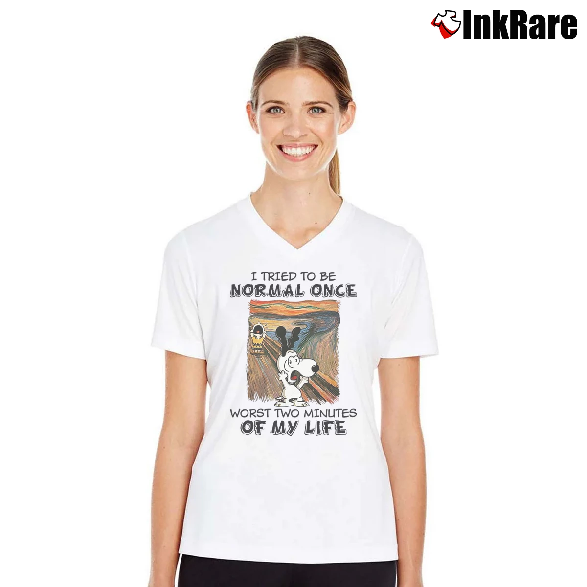 Women’s Snoopy I Tried To Be Normal Once Worst Two Minutes V-Neck Tee in white | Chic Neckline, Soft Texture