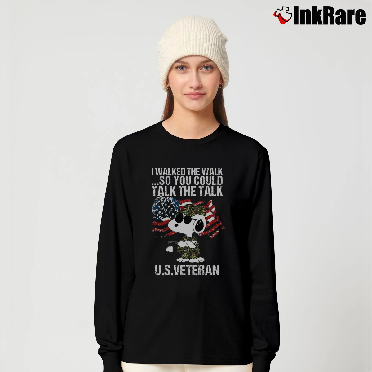 Snoopy I Walked The Walk So You Could Talk The Talk U.s Veteran Women’s Long-Sleeve Top in black – Effortless Layer Women’s Snoopy I Walked The Walk So You Could Talk The Talk U.s Veteran Long-Sleeve Top in black | Sleek, Versatile, All-Season