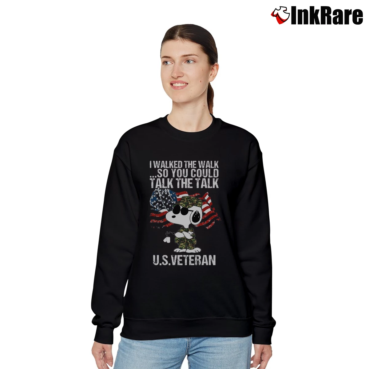 Snoopy I Walked The Walk So You Could Talk The Talk U.s Veteran Women’s Relaxed Sweatshirt in black – Cozy Casual Women’s Snoopy I Walked The Walk So You Could Talk The Talk U.s Veteran Relaxed Sweatshirt in black | Soft, Laid-Back Vibe