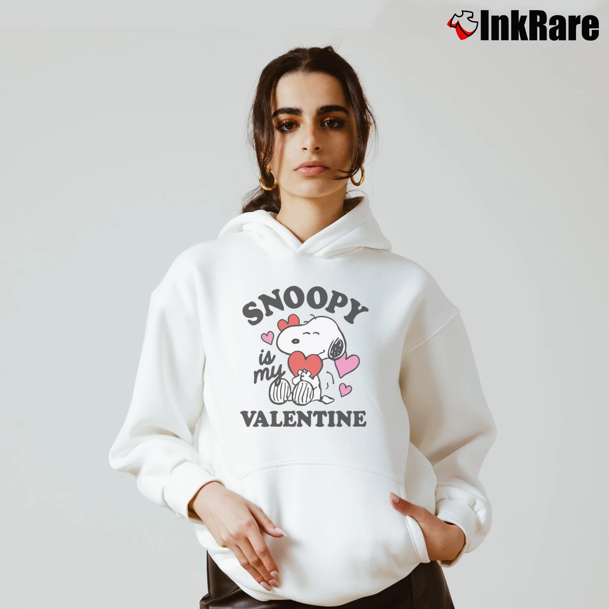 Snoopy Is My Valentine Women’s Cozy Hoodie in white – Urban Chic Women’s Snoopy Is My Valentine Cozy Hoodie in white | Warm, Structured, Stylish