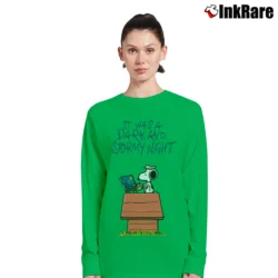 Women’s Snoopy It Was A Dark And Stormy Night Long-Sleeve Top in irish green | Sleek, Versatile, All-Season