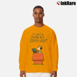 Men’s Snoopy It Was A Dark And Stormy Night Long-Sleeve Shirt in orange | Sleek, Lightweight, Year-Round Wear