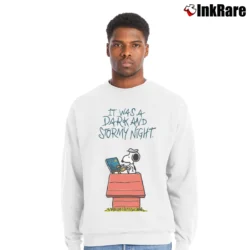 Men’s Snoopy It Was A Dark And Stormy Night Crewneck Sweatshirt in white | Cozy Fabric, Clean Style