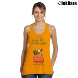Women’s Snoopy It Was A Dark And Stormy Night Tank Top in orange | Lightweight, Movement-Friendly