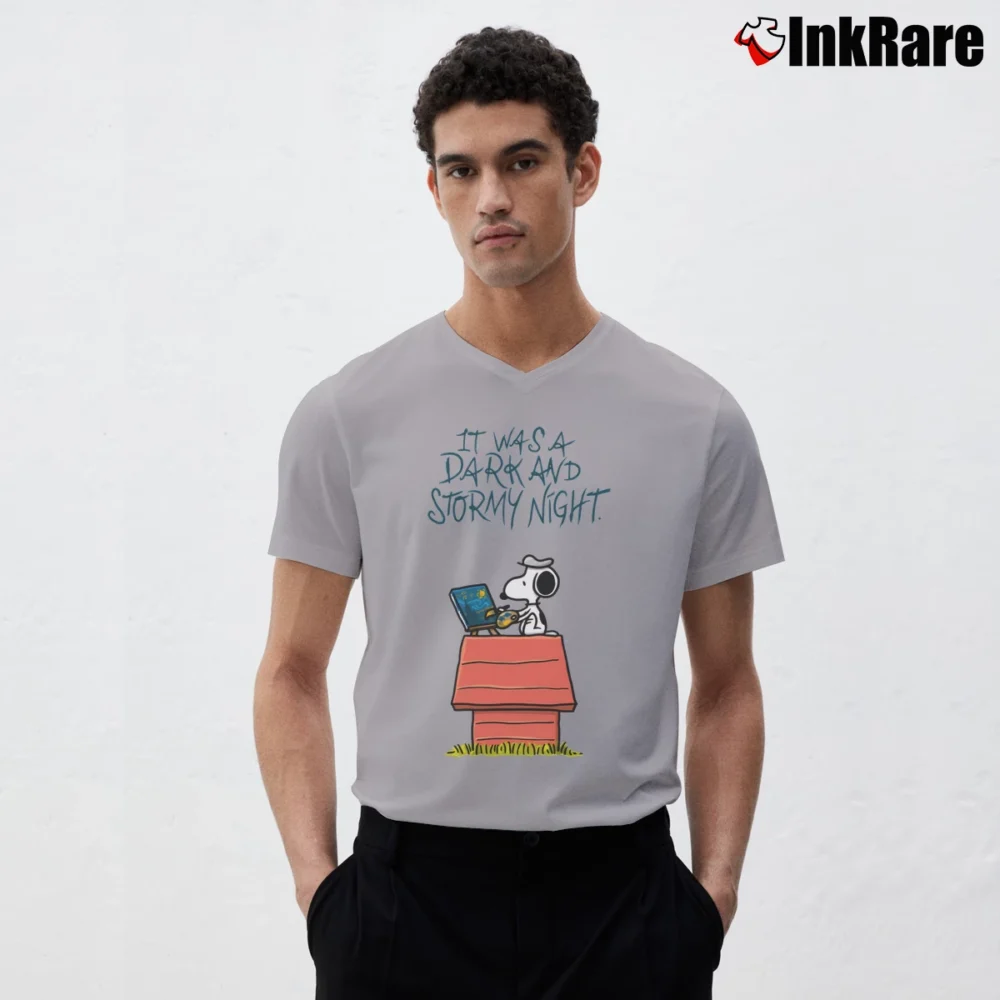 Men’s Snoopy It Was A Dark And Stormy Night V-Neck Tee in sport grey | Sharp, Breathable, Everyday Staple
