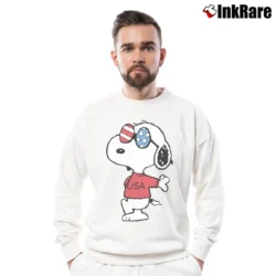 Men’s Snoopy Joe Cool 4th Of July Independence Day Crewneck Sweatshirt in white | Cozy Fabric, Clean Style