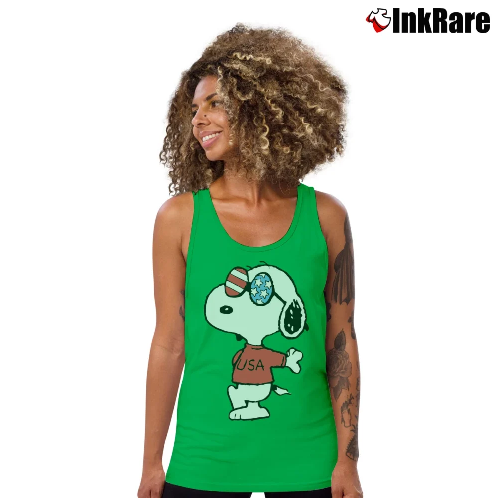 Women’s Snoopy Joe Cool 4th Of July Independence Day Tank Top in irish green | Lightweight, Movement-Friendly