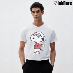 Men’s Snoopy Joe Cool 4th Of July Independence Day V-Neck Tee in white | Sharp, Breathable, Everyday Staple