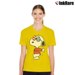 Women’s Snoopy Joe Cool 4th Of July Independence Day V-Neck Tee in yellow | Chic Neckline, Soft Texture