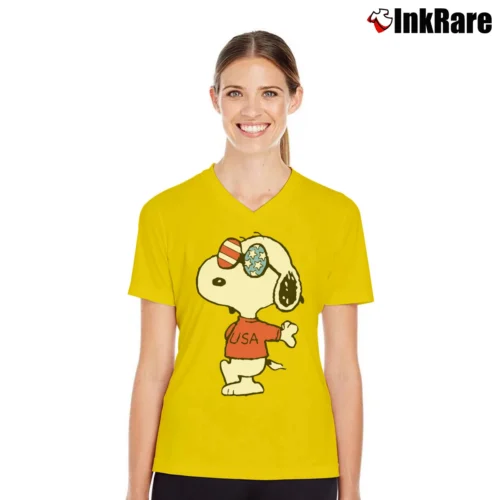 Snoopy Joe Cool 4th Of July Independence Day Women’s V-Neck Tee in yellow – Flattering Fit Women’s Snoopy Joe Cool 4th Of July Independence Day V-Neck Tee in yellow | Chic Neckline, Soft Texture