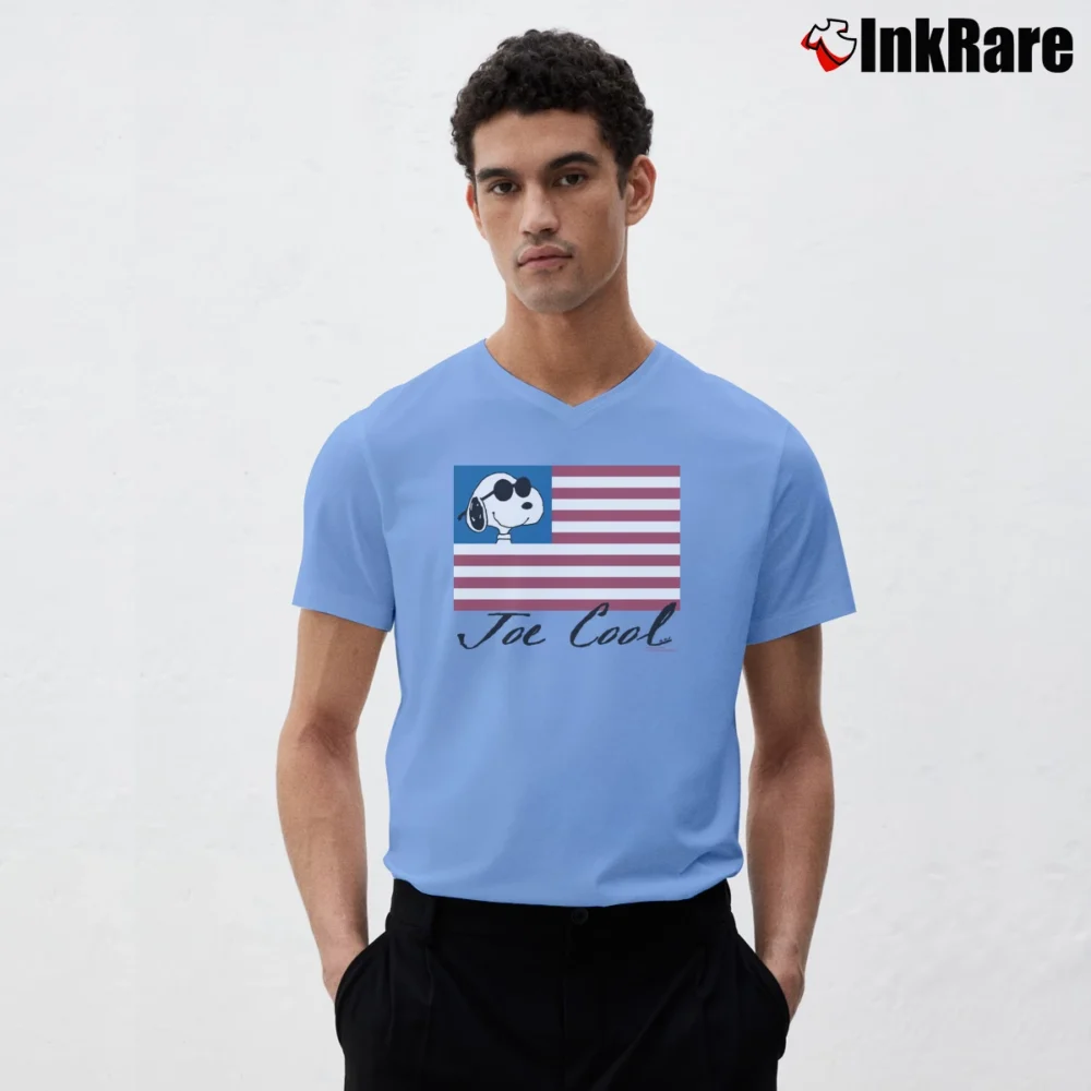 Men’s Snoopy Joe Cool American Flag V-Neck Tee in light blue | Sharp, Breathable, Everyday Staple