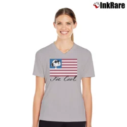 Women’s Snoopy Joe Cool American Flag V-Neck Tee in sport grey | Chic Neckline, Soft Texture