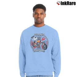 Men’s Snoopy Joe Cool Harley Flames Motorcycle Classic Crewneck Sweatshirt in light blue | Cozy Fabric, Clean Style