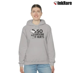 Women’s Snoopy Joe Cool So Awesome It Hurts Distressed Cozy Hoodie in sport grey | Warm, Structured, Stylish