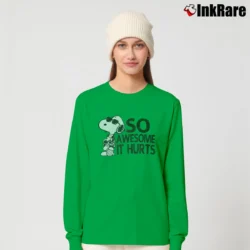 Women’s Snoopy Joe Cool So Awesome It Hurts Distressed Long-Sleeve Top in irish green | Sleek, Versatile, All-Season