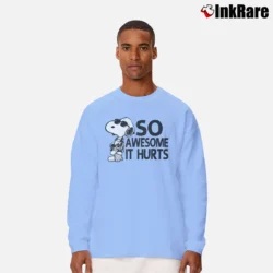 Men’s Snoopy Joe Cool So Awesome It Hurts Distressed Long-Sleeve Shirt in light blue | Sleek, Lightweight, Year-Round Wear