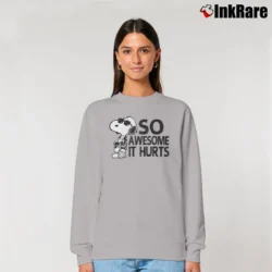 Women’s Snoopy Joe Cool So Awesome It Hurts Distressed Relaxed Sweatshirt in sport grey | Soft, Laid-Back Vibe