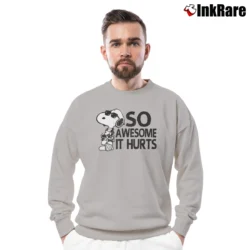 Men’s Snoopy Joe Cool So Awesome It Hurts Distressed Crewneck Sweatshirt in sport grey | Cozy Fabric, Clean Style