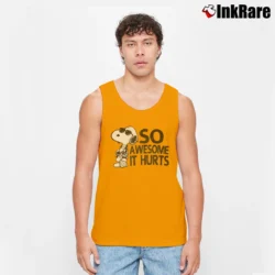 Men’s Snoopy Joe Cool So Awesome It Hurts Distressed Tank Top in orange | Breathable, Active-Friendly Design