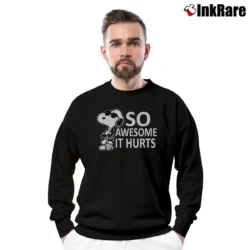 Men’s Snoopy Joe Cool So Awesome It Hurts Crewneck Sweatshirt in black | Cozy Fabric, Clean Style