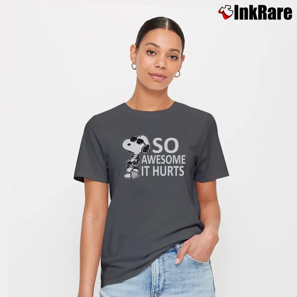 Women’s Snoopy Joe Cool So Awesome It Hurts Signature T-Shirt in charcoal | Soft, Flattering Fit