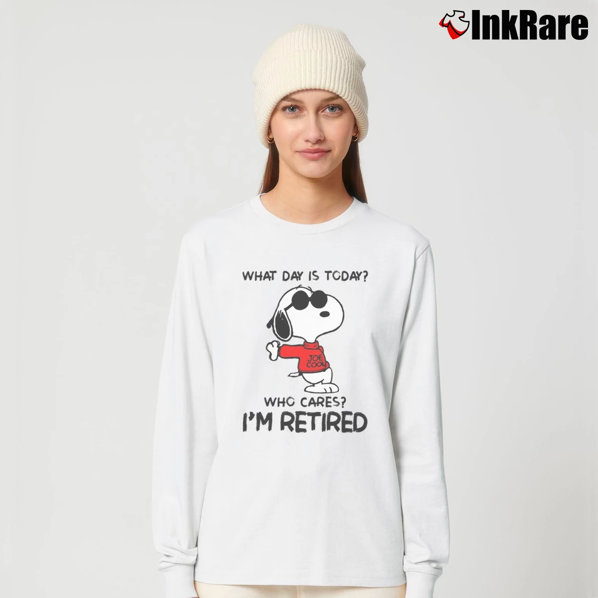Snoopy Joe Cool Who Cares I’M Retired Women’s Long-Sleeve Top in white – Effortless Layer Women’s Snoopy Joe Cool Who Cares I'M Retired Long-Sleeve Top in white | Sleek, Versatile, All-Season
