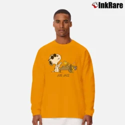 Men’s Snoopy Joe Jazz Peanuts Cartoon Long-Sleeve Shirt in orange | Sleek, Lightweight, Year-Round Wear