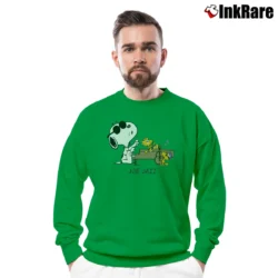 Men’s Snoopy Joe Jazz Peanuts Cartoon Crewneck Sweatshirt in irish green | Cozy Fabric, Clean Style