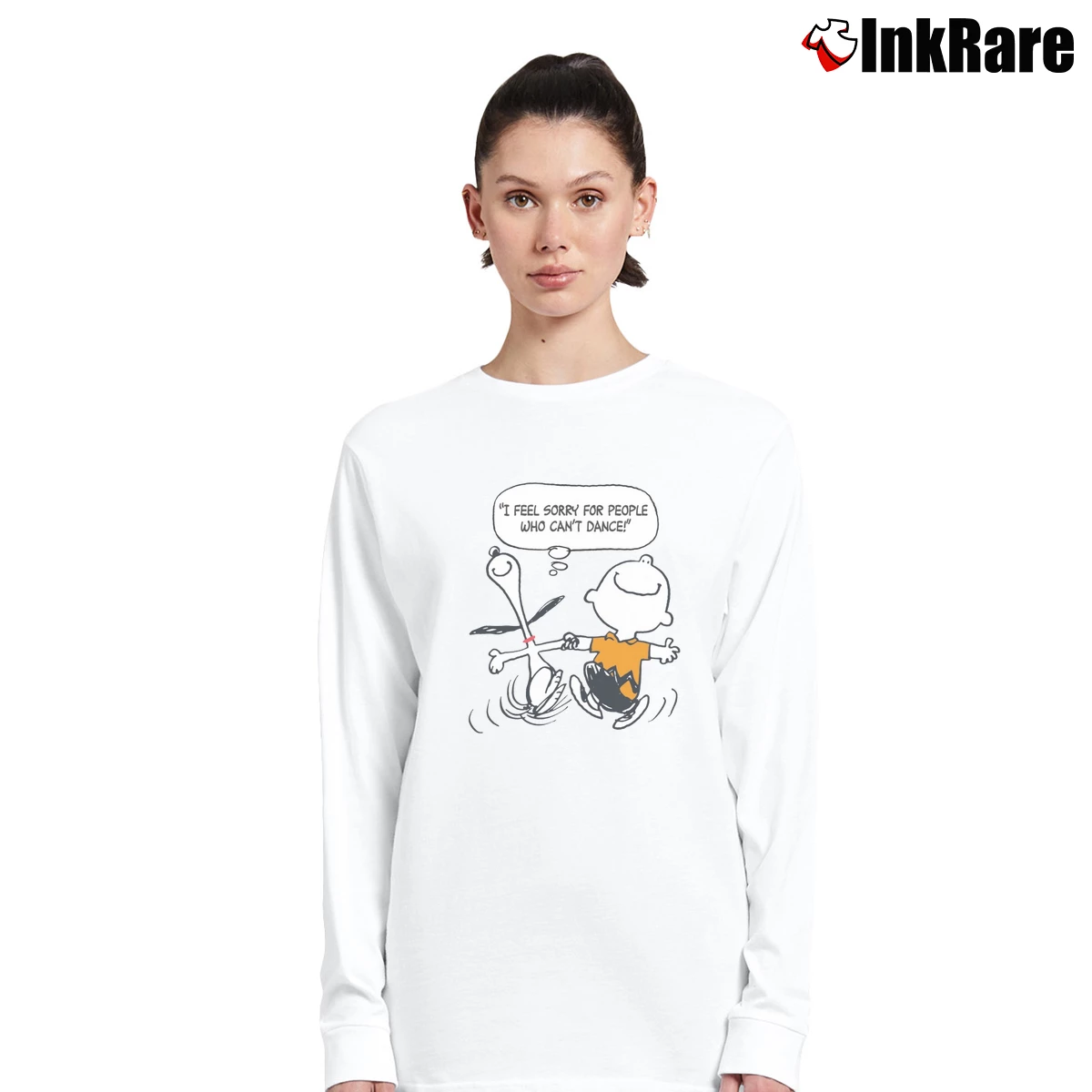 Women’s Snoopy Joy Of Dancing I Feel Sorry For People Who Can't Dance Long-Sleeve Top in white | Sleek, Versatile, All-Season