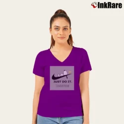 Women’s Snoopy Just Do It Tomorrow V-Neck Tee in purple | Chic Neckline, Soft Texture