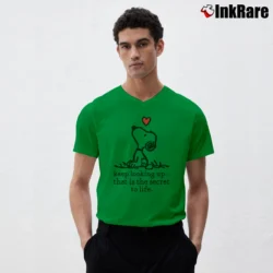 Men’s Snoopy Keep Looking Up That Is The Secret To Life V-Neck Tee in irish green | Sharp, Breathable, Everyday Staple
