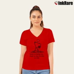 Women’s Snoopy Keep Looking Up That Is The Secret To Life V-Neck Tee in red | Chic Neckline, Soft Texture