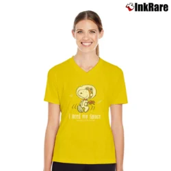 Women’s Snoopy Kennedy Space Center I Need My Space V-Neck Tee in yellow | Chic Neckline, Soft Texture