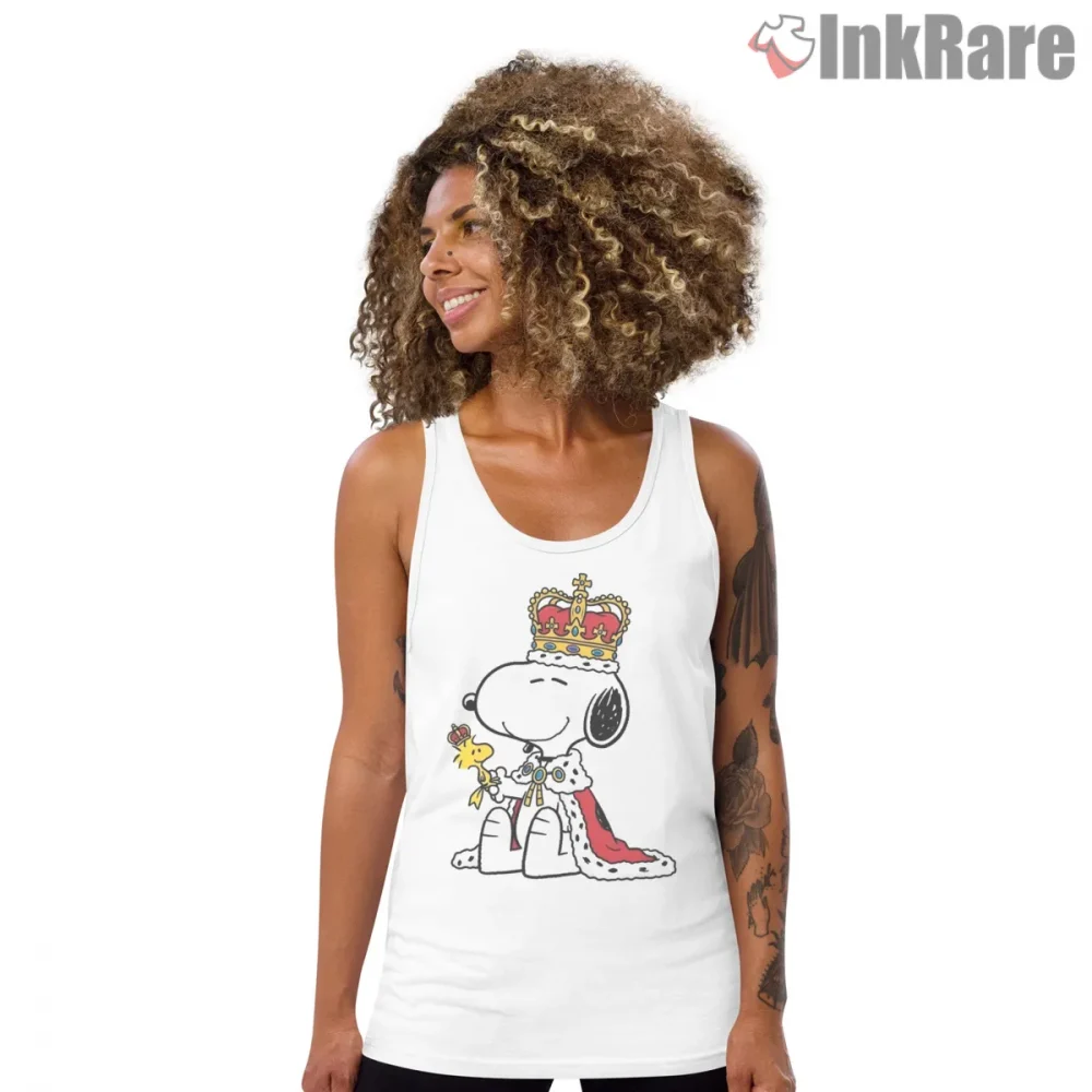 Snoopy King Crown Royal Style Shirt on white tank top for women graphic tee