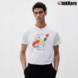 Men’s Snoopy Knotts Berry Farm Peanuts V-Neck Tee in white | Sharp, Breathable, Everyday Staple