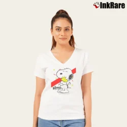 Women’s Snoopy Knotts Berry Farm Peanuts V-Neck Tee in white | Chic Neckline, Soft Texture