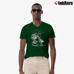 Men’s Snoopy Las Vegas Raiders Here We Go V-Neck Tee in forest green | Sharp, Breathable, Everyday Staple