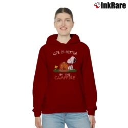 Women’s Snoopy Life Is Better By The Campfire Cozy Hoodie in maroon | Warm, Structured, Stylish