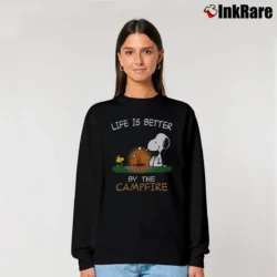Women’s Snoopy Life Is Better By The Campfire Relaxed Sweatshirt in black | Soft, Laid-Back Vibe