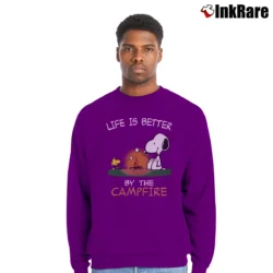 Men’s Snoopy Life Is Better By The Campfire Crewneck Sweatshirt in purple | Cozy Fabric, Clean Style
