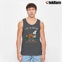 Men’s Snoopy Life Is Better By The Campfire Tank Top in charcoal | Breathable, Active-Friendly Design