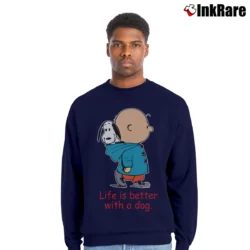 Men’s Snoopy Life Is Better With A Dog Peanuts Classic Crewneck Sweatshirt in navy | Cozy Fabric, Clean Style